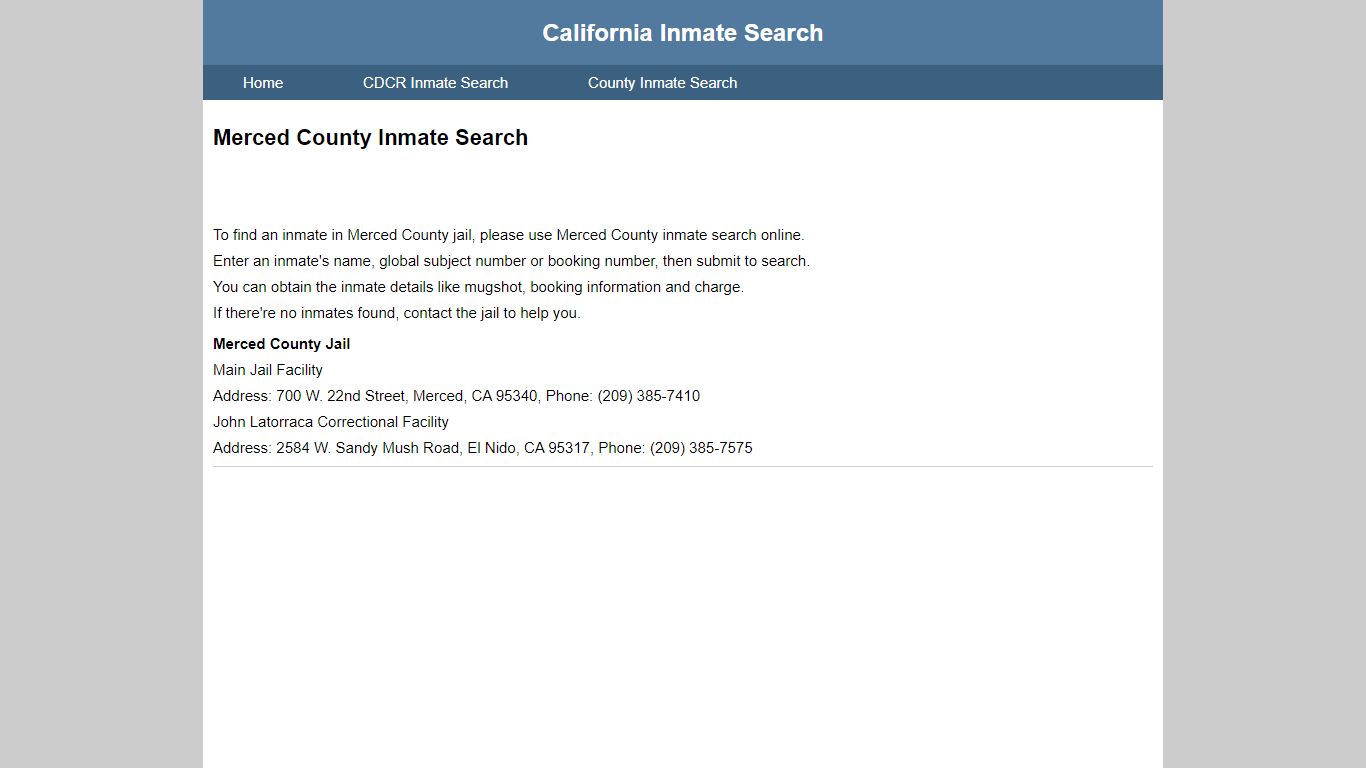 Merced County Inmate Search - California Inmate Search