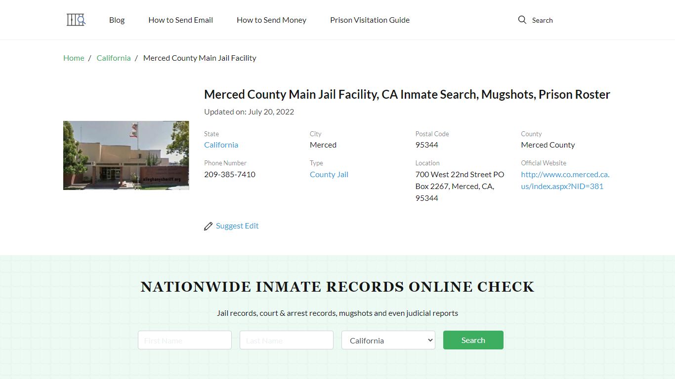 Merced County Main Jail Facility, CA Inmate Search ...